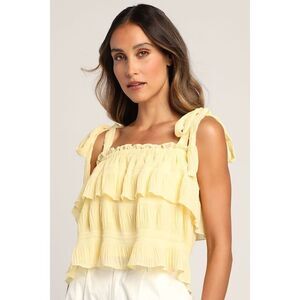 Lulus Tiers To Summer Yellow Tie-strap Tiered Tank Top - Size S